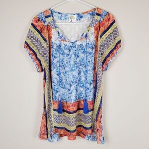 Fig and Flower Anthropologie Printed Sheer Blouse Size Small